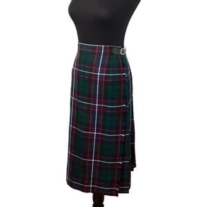 Vintage 70s Wool Tartan Plaid Street Kilt Pleated Adjustable Waist Scotland